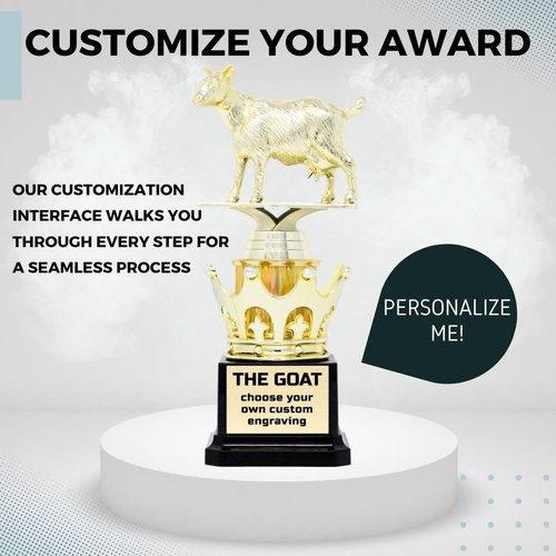Goat Trophy - G.O.A.T. - Greatest of All Time Funny Trophy Award with Option for Custom Plate - Appreciation Gift for Boss, Coworker, Friend - League Champion Award Winner (Custom Text)