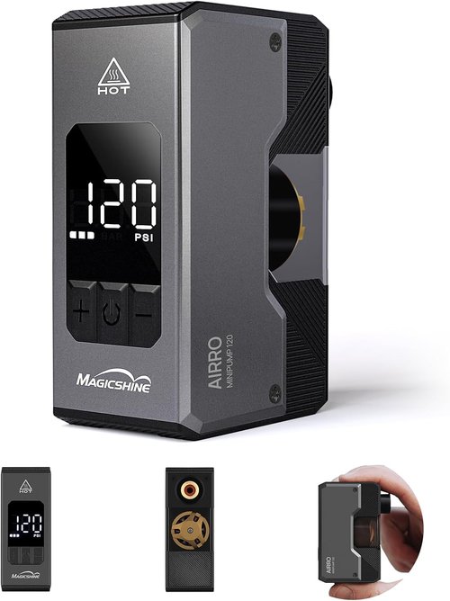 Magicshine AIRRO Mini Bike Pump, Max 120 PSI Electric Bicycle Pump, Auto Stop, with Digital Pressure Gauge with Presta and Schrader Valve for Road, Mountain, City, E-Bike and Ball