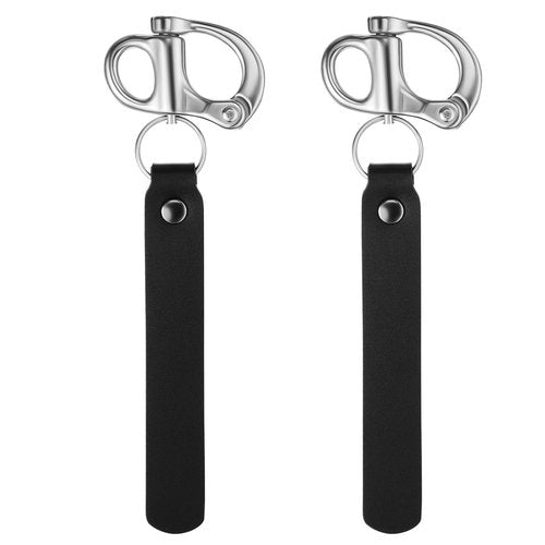 Reallnaive 2 Pcs Firefighter Quick Release Shackle with Leather Handle for SCBA Mask Quick Release Clip Firefighter Tools Accessories Marine Grade 316 Stainless Steel Snap Shackle for Rigging, Black