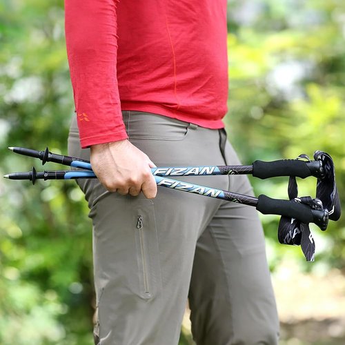 Fizan Compact 3 Trekking Poles – 5.6 oz Ultralight, Backpacking, Thru Hiking Poles, Adjustable, Collapsible, Customized Fit, Cork Grips, Aluminum Walking Sticks (Compact 3 / Cork/Blue)