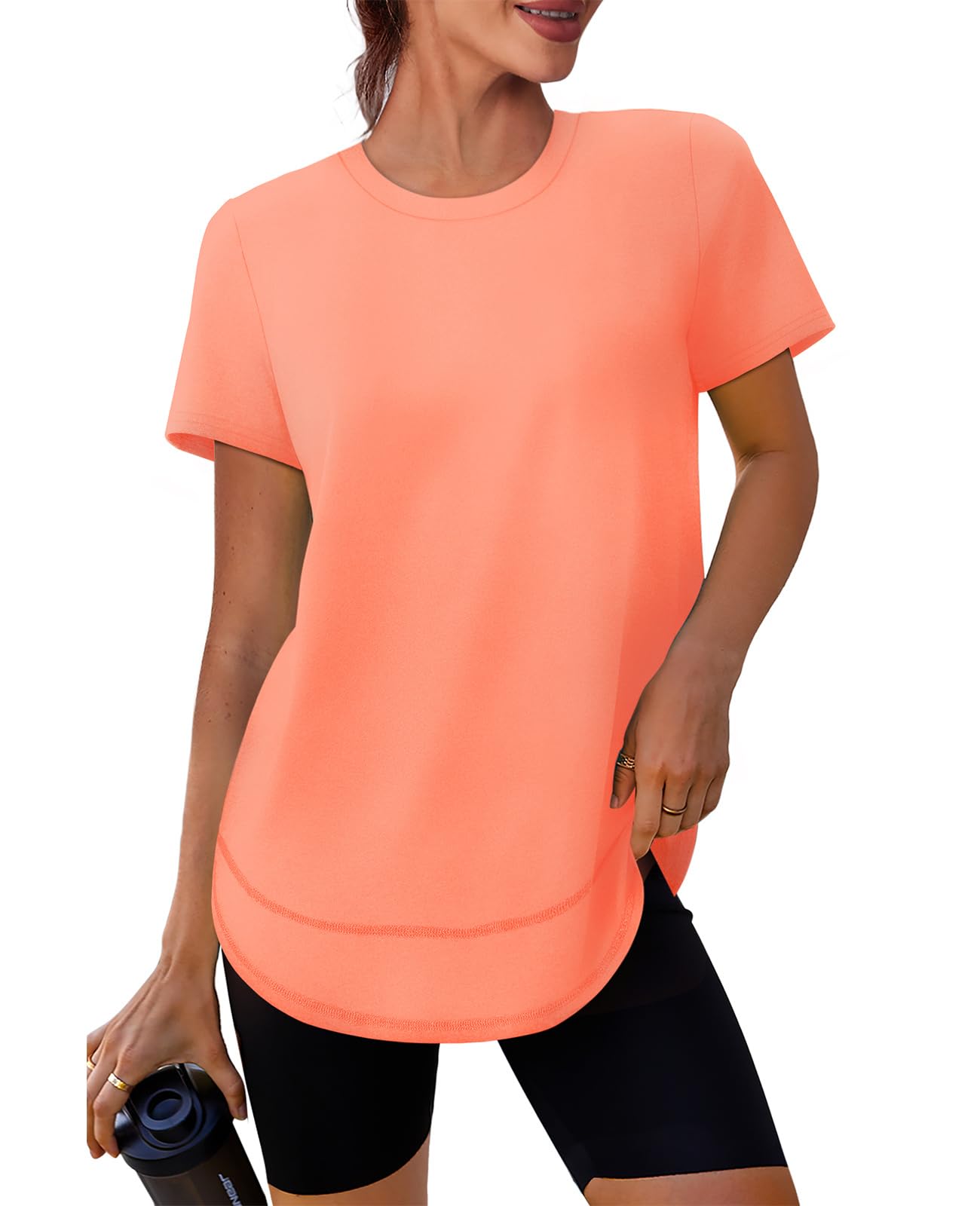 Spring Summer Tops for Women Short Sleeve Hiking Shirts Athleisure Golf Shirt Beach Fashion Curved Hem Loose Fit Blue XXL