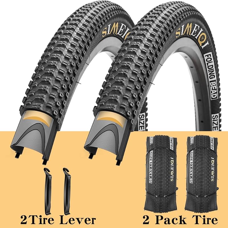 SIMEIQI 27.5 x 1.95 Inch Folding Bicycle Tires – 3mm Puncture-Protection, Two Pack