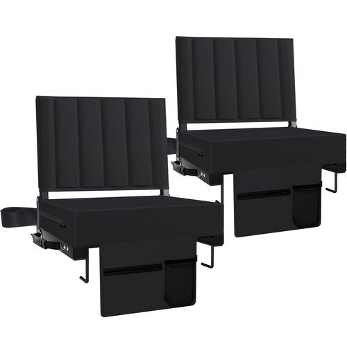 Aliphon Stadium Seat for Bleachers with Back Support and Cushion, Bleacher Seats with Shoulder Strap and Cup Holder, Padded Portable Folding Comfort Stadium Chair, for Sports Events, Black (2pcs)
