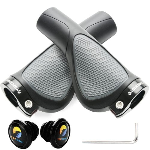 TOPCABIN Ergonomic Bicycle Grips - Widen Holding Rubber Bike Handlebar Grips with Aluminum LockGrips for Mountain & Road Bikes (Comfort Big Area - Black & Grey)