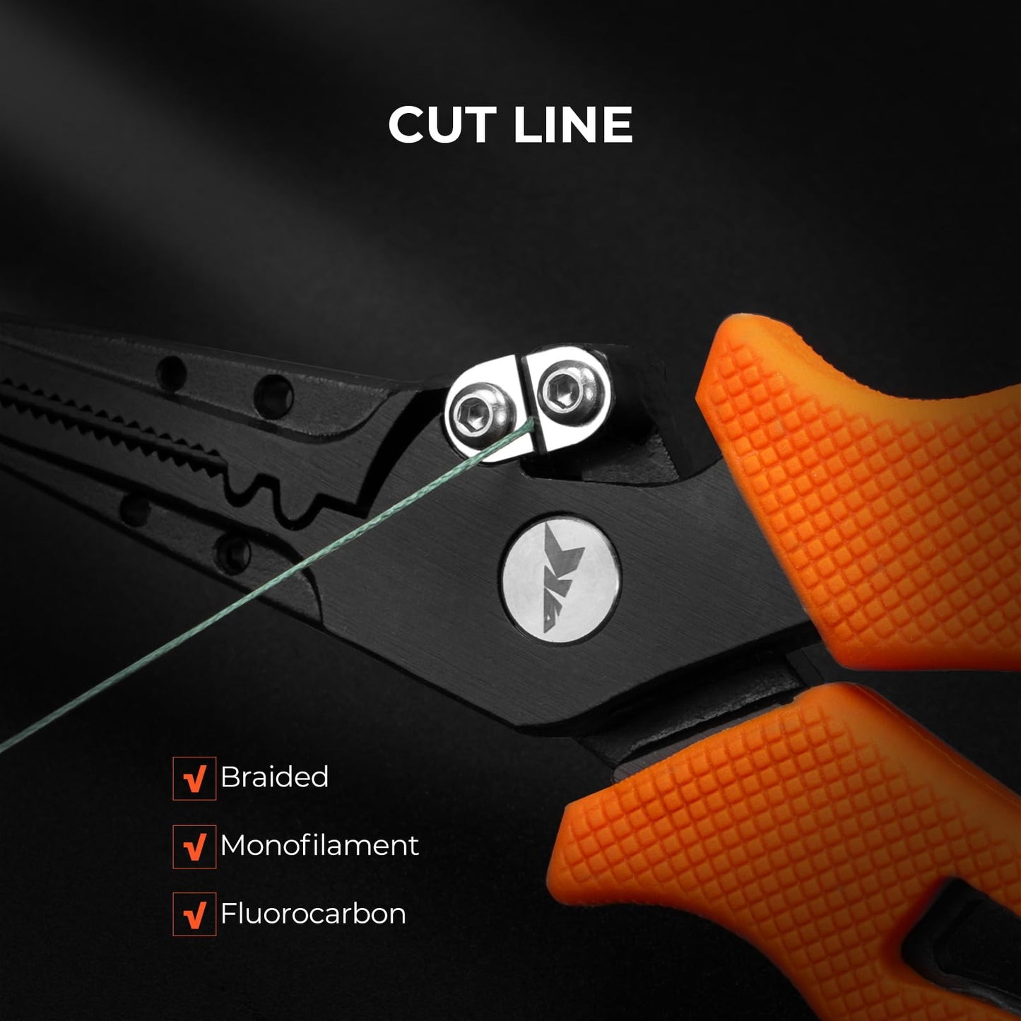 KastKing Cutthroat 7 inch Fishing Pliers, 420 Stainless Steel Fishing Tools, Saltwater Resistant Fishing Gear, Tungsten Carbide Cutters, 7" Straight Nose, Orange