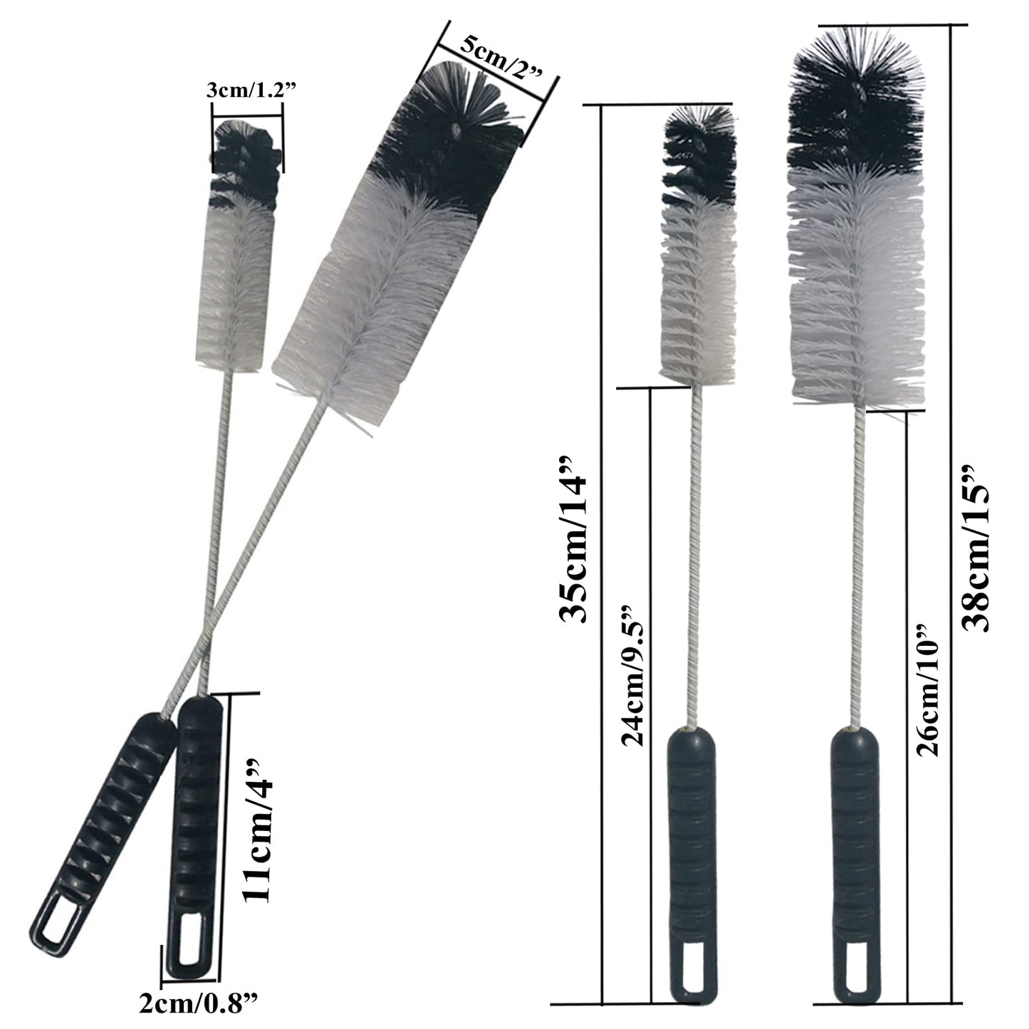 Coralpearl Bottle Brushes Thin Long Handle X 2, Utility Skinny Wire Cleaner Set Big Small, Bendable Flexible for Cleaning Narrow Neck Water, Beer, Wine, Baby Bottles, Pipes, Tubes, Hoses, and Flasks