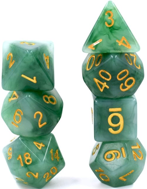 HDdais Polyhedral DND Dice Sets, 7-Die RPG Resin Green D&D Dice Set for Dungeons and Dragons Role Playing Games and Tabletop Game