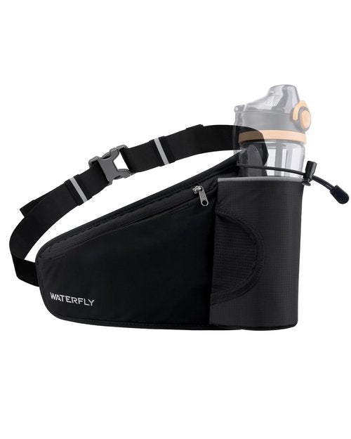 WATERFLY Running Water Bottle Belt: Hydration Fanny Pack Waist Bag for Women Men with Bottle Holder Hip Pack for Runners Walking Hiking Jogging (Bottle Not Included)