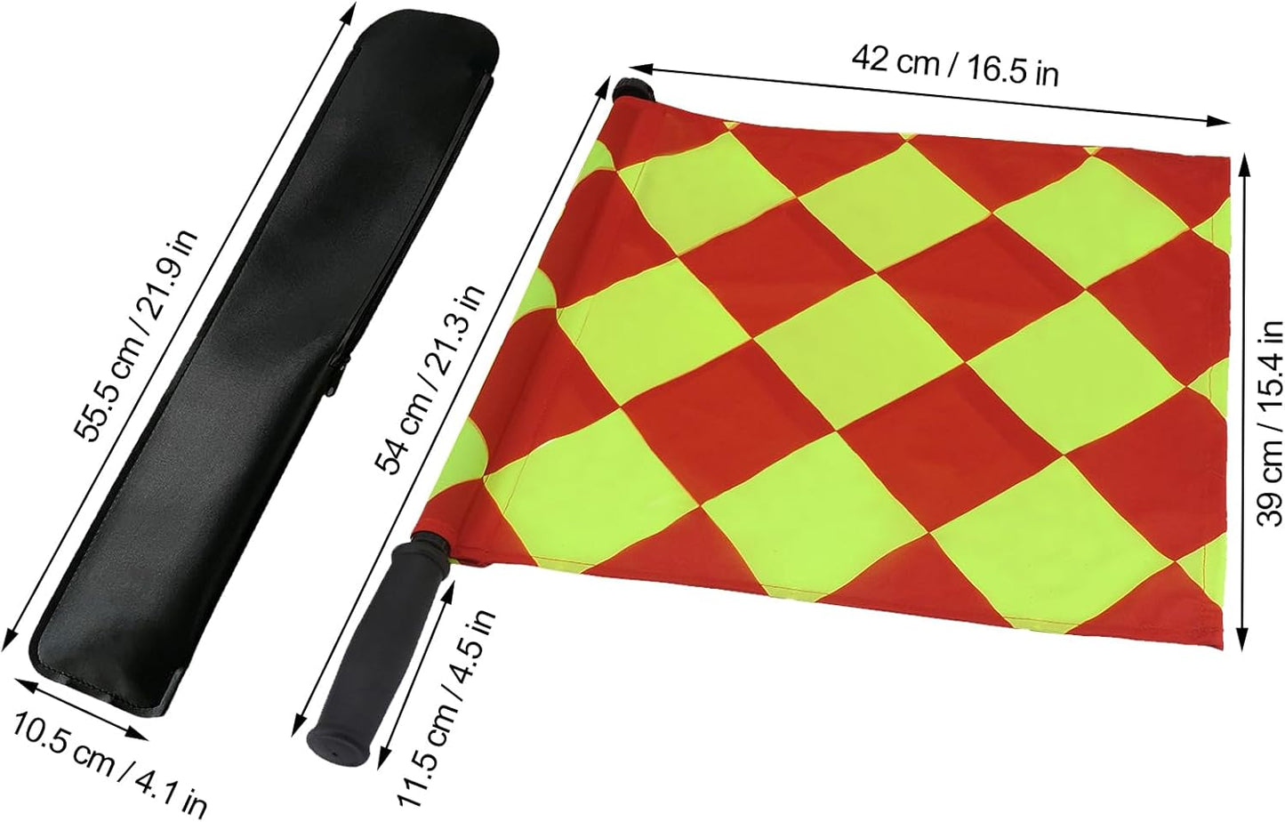 2PCS Soccer Referee Flag, JAYO Professional Linesman Flag for Official Soccer Events, Soccer Linesman Flag with PU Zipped Carrying Bag, Waterproof Referee Flag, Yellow and Red Diamond Pattern