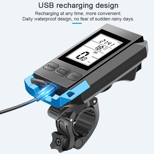 Maiju USB Rechargeable Waterproof Bike Speedometer Wireless Speed Meter Speed Meter with Light and Horn Bike Cycling Speedmeter Full Screen Backlight Cycling Accessory Speed Meter Multifunctional