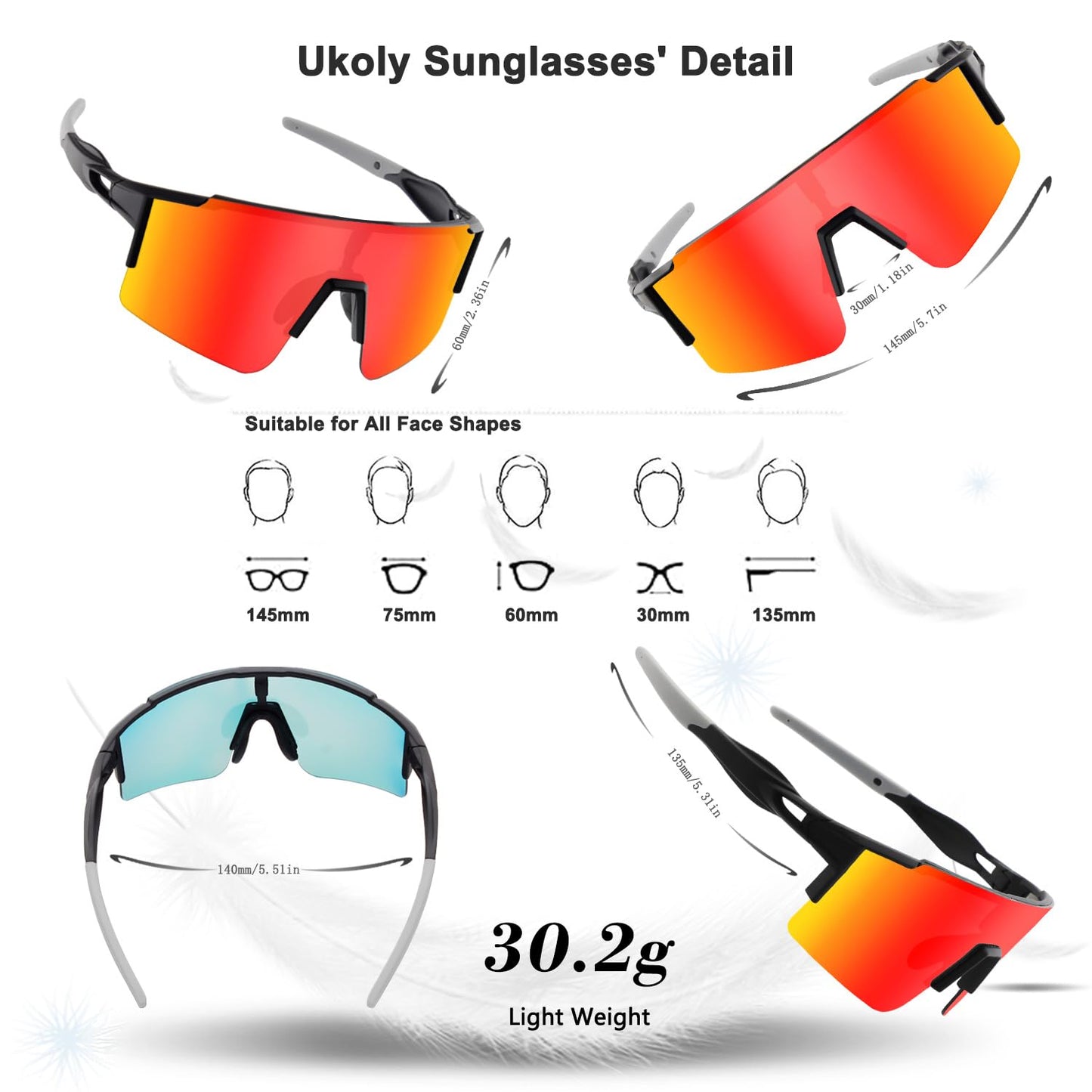 Ukoly Cycling Sunglasses for Men & Women - 3 Interchangeable Lenses, Polarized Sports Sunglasses