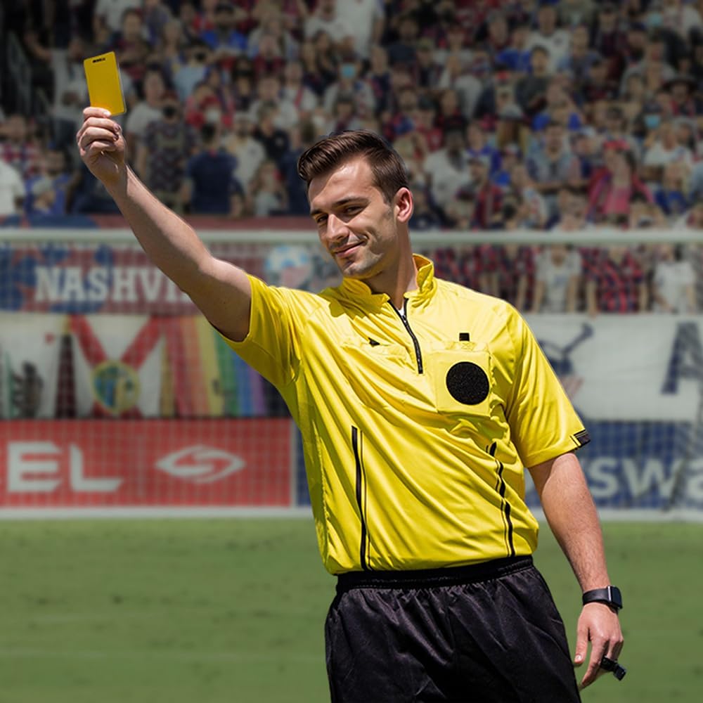 allentian Soccer Referee Shirt, Football Umpire Jersey, Men Official Ref Uniform (M) Yellow