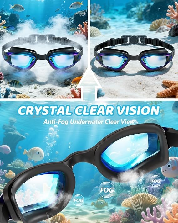 Kids Swim Goggles 3 Pack Anti-Fog Clear Vision Comfort Fit 3-14 Years Variation: Clear Black & Pink Purple & Blue