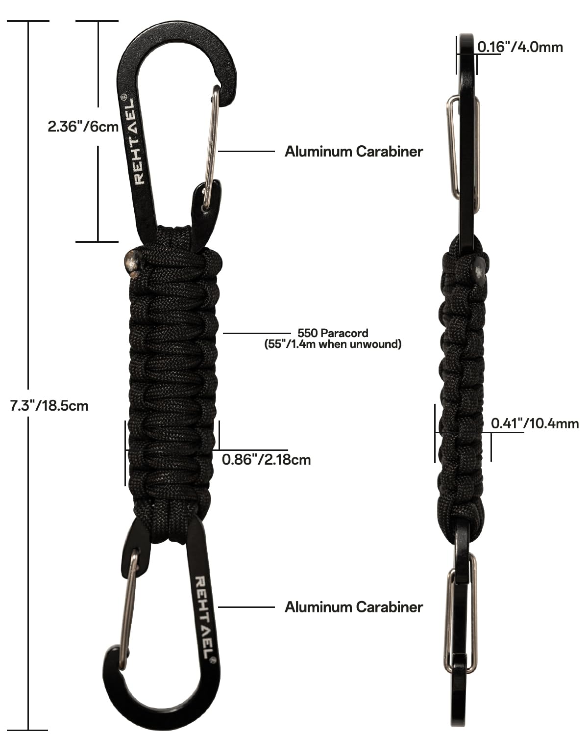 REHTAEL Heavy Duty Paracord Keychain with 2 Carabiner Clip for Keys, Military Lanyard Key Chain, Stroller Clip Hooks for Water Bottle Backpack Men Women, Camping Hiking Outdoor Gear (2Pcs, 2 X Green)