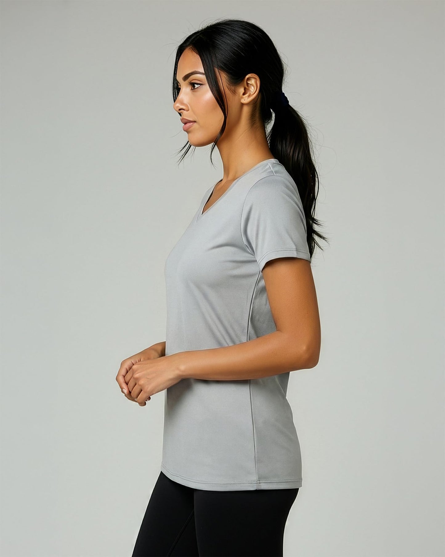 Real Essentials 5 Pack: Women's Dry-Fit Short Sleeve V Neck T Shirt Workout Fitness Yoga Top Tee (Available in Plus Size), Set 12, 3X