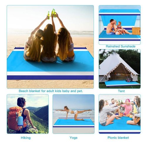 SPEFMODD Beach Blanket Waterproof Sandproof 78''×81''1-5 Adults Oversized Lightweight Beach Blanket Large Picnic Mat Beach Blanket for Travel Camping Hiking Picnic (Blue)