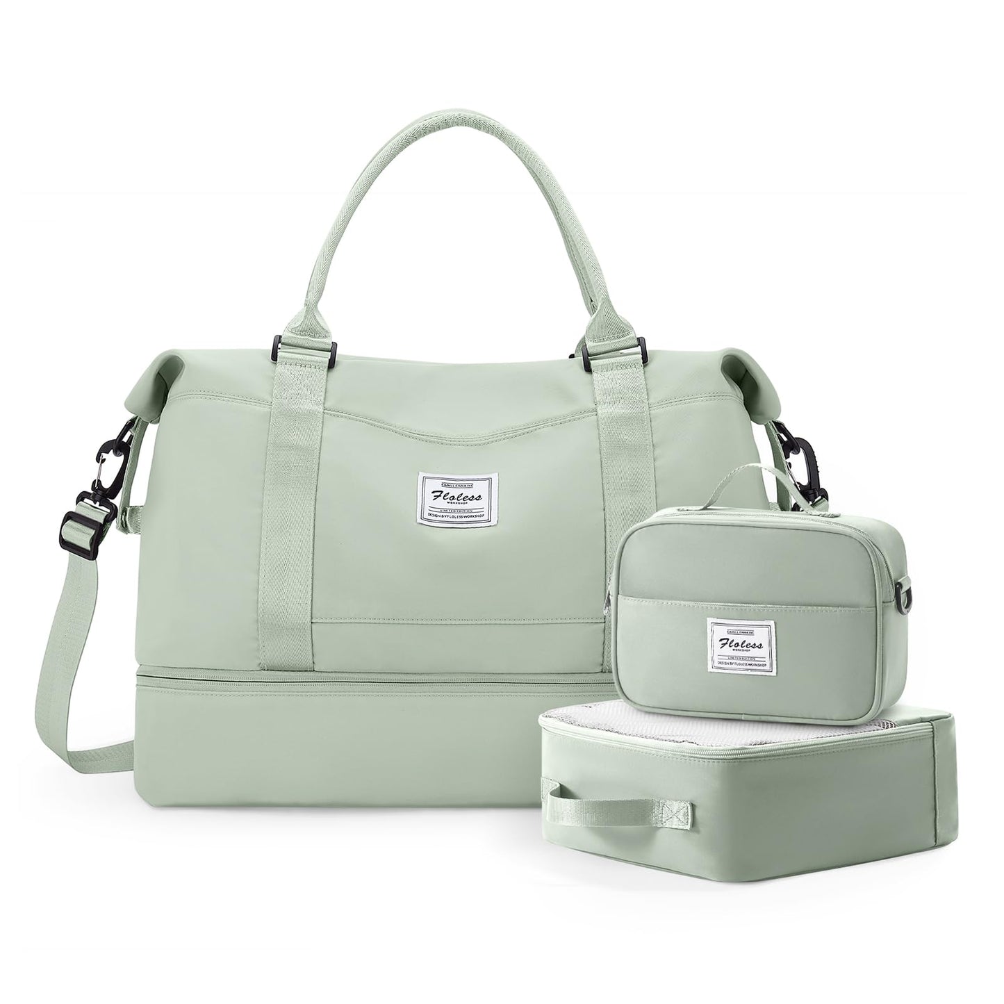Travel Duffle Bag for Women,Weekender Overnight Bag with Shoe Compartment,Carry on Personal Item Travel Bag,3 Pcs Set,Light Green
