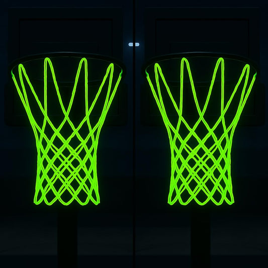 2PCS Glow in The Dark Basketball Net - Heavy Duty Outdoor Nightlight Light Up Basket Ball Hoop Net Replacement - Nylon Net Anti-Whip 12 Loops for Pool Beach Backyard - Sports Stuff Accessories Gifts