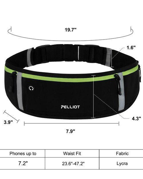 PELLIOT Running Belt for Women Men Slim Fanny Pack Phone Money Waist Pack Belt Bag for Hiking Cycling Exercise Running Black Neon Green