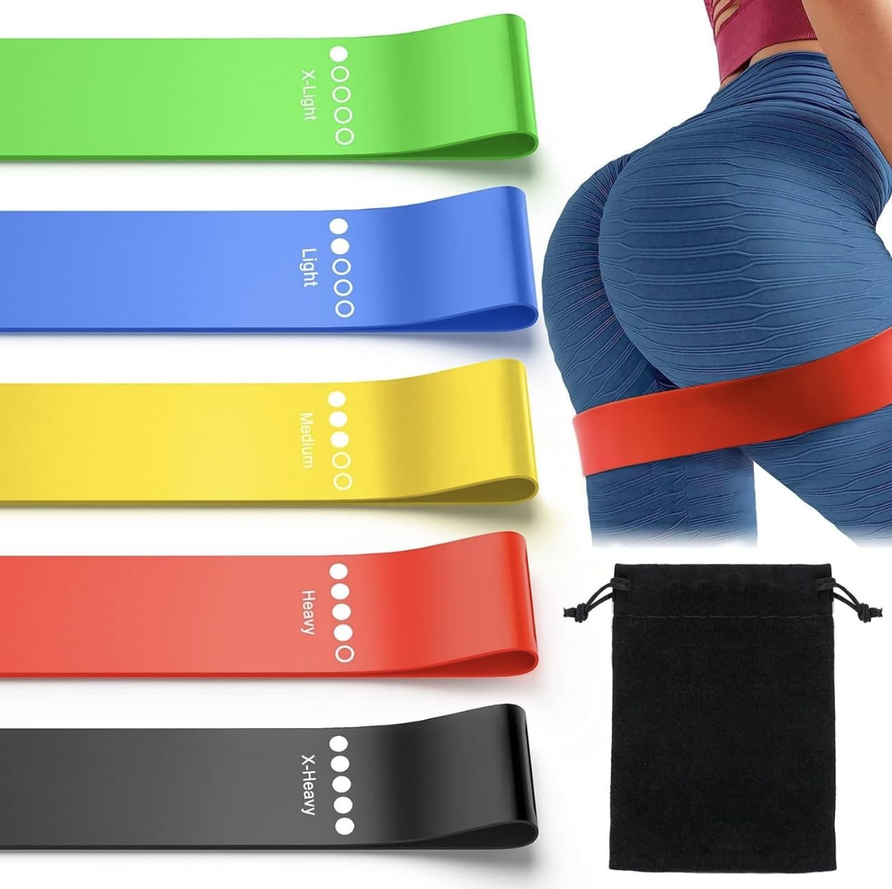 AUSTRECH Exercise Resistance Bands for Working Out Set of 5 for Women and Men, Stretch Bands for Exercise, Physical Therapy, Arms Legs Booty Workout, Stretching, Home Fitness