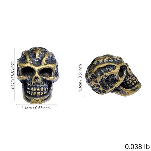 Husiwugear Brass Paracord Beads - EDC Knife Lanyard Beads & Pendant, DIY Metal Decor Accessories for 550 Paracord (Evil Skull)