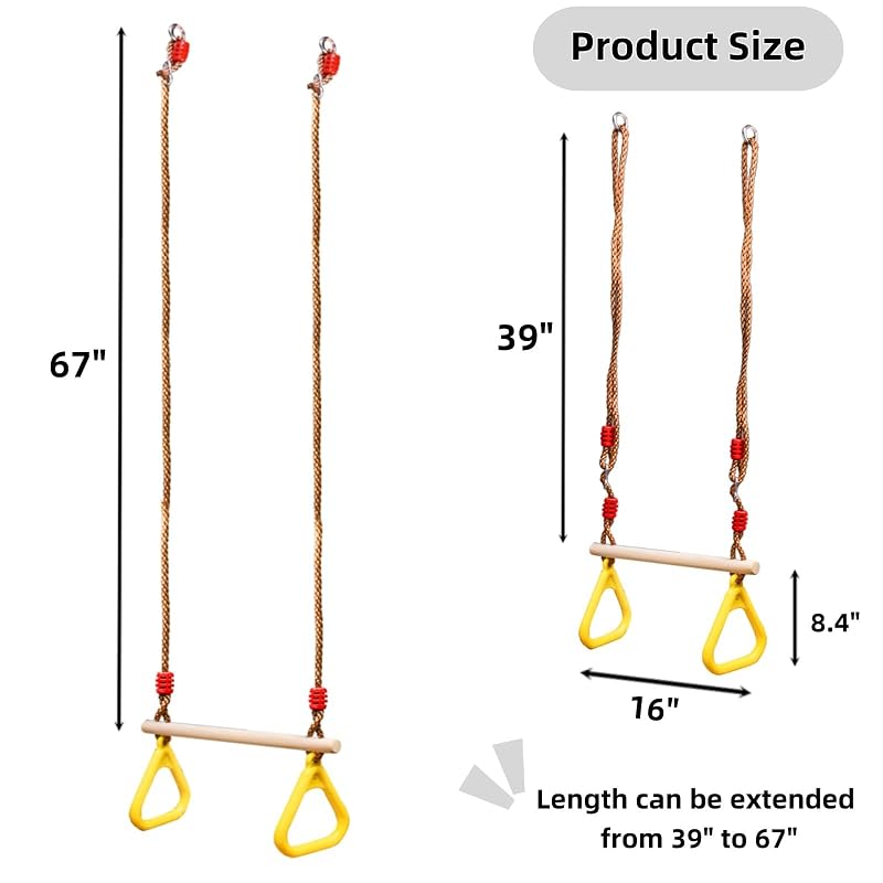 Covzoe Trapeze Bar Swing Set Attachment 16in Wood with 39-67in Rope