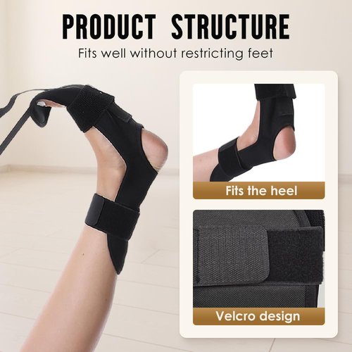 Stretching Strap with Loops for Physical Therapy, Non-Elastic Yoga Strap for Stretching, Hamstring Foot Stretcher for Plantar Fasciitis Treatment, Flex Strap & Leg Stretch Band for Exercise (Black)