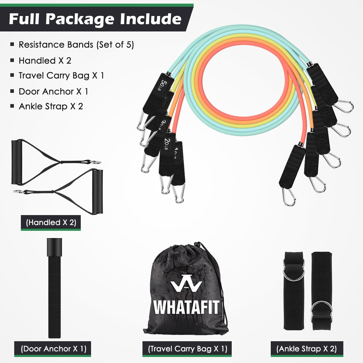 WHATAFIT Resistance Bands, Exercise Bands，Resistance Bands for Working Out, Work Out Bands with Handles for Men and Women Fitness, Strength Training Home Gym Equipment Macaron-01