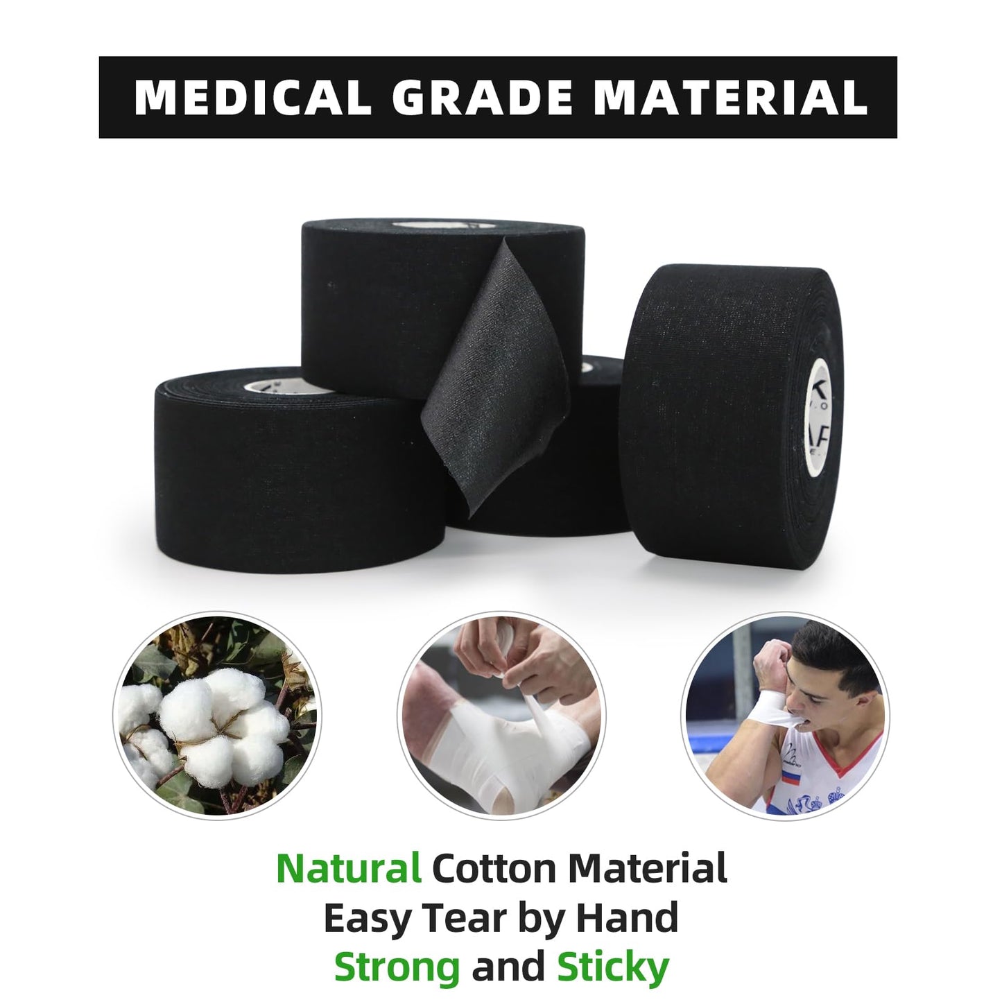OK TAPE Athletic Sports Tape（4 Packs) - 45ft Per Roll Very Strong Tape for Athlete & Sport Trainers & First Aid Injury Wrap, Perfect for Fingers Ankles Wrist on Bat, Hockey Stick - White