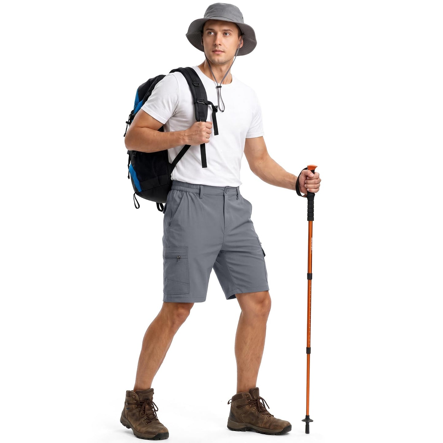 Jessie Kidden Mens Outdoor Casual Expandable Waist Lightweight Water Resistant Quick Dry Fishing Hiking Shorts (6222-Grey, 42)