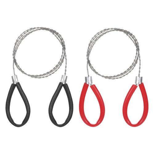 Stainless Steel Cable Saw 2 Pcs Metal Wire Saw Hand Pocket String 27.56 Inch Emergency Survival Rope Cutting Tools PVC Pipe Cutting Tool for Wood Camping Hiking Hunting - Red & Black Handle