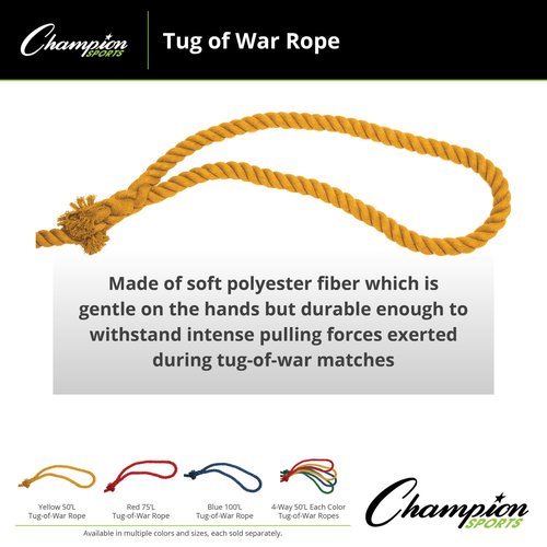 Champion Sports Four-Way Tug of War Rope - 50 Feet, Green/Red/Blue/Yellow