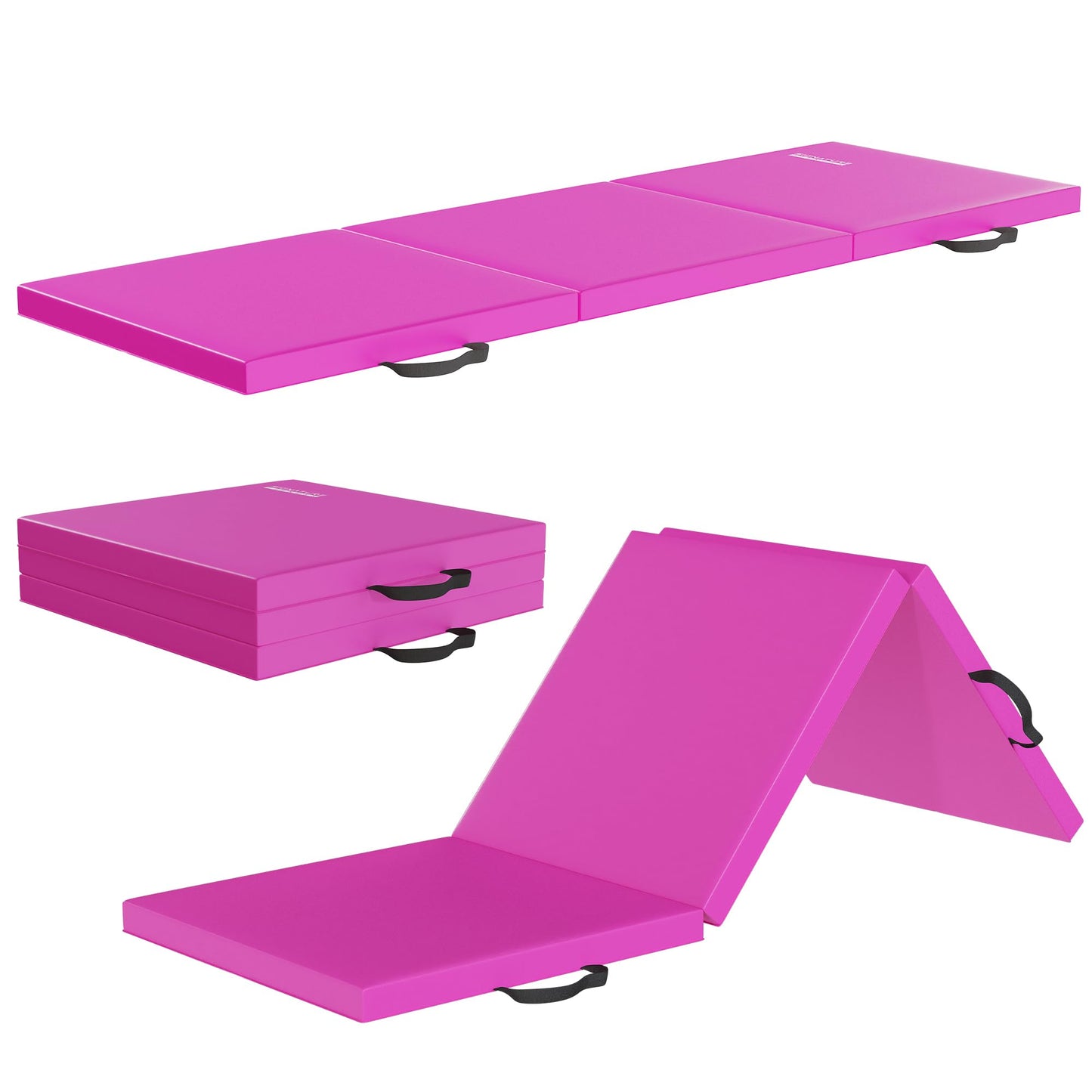 Fitvids Folding Exercise Gymnastics Mat for Tumbling, 2'x6'x2" Gym Workout Mat with Carrying Handles High-Density Anti-Tear Portable Fitness Aerobics Mats for Home Gym Yoga Pilates MMA Core Training, Hot Pink