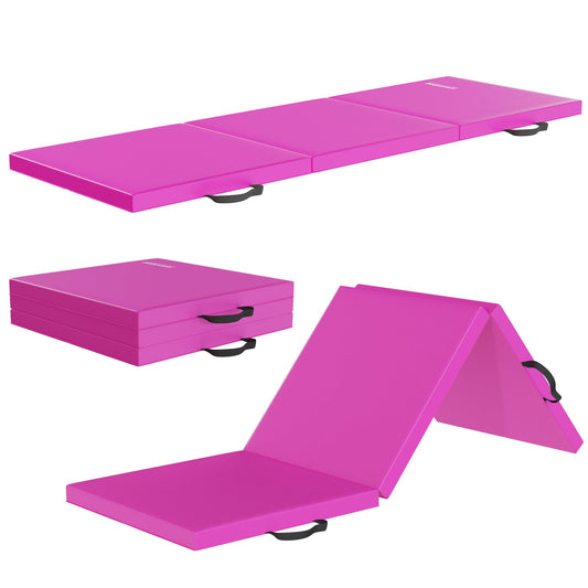 Fitvids Folding Exercise Gymnastics Mat for Tumbling, 2'x6'x2" Gym Workout Mat with Carrying Handles High-Density Anti-Tear Portable Fitness Aerobics Mats for Home Gym Yoga Pilates MMA Core Training, Hot Pink
