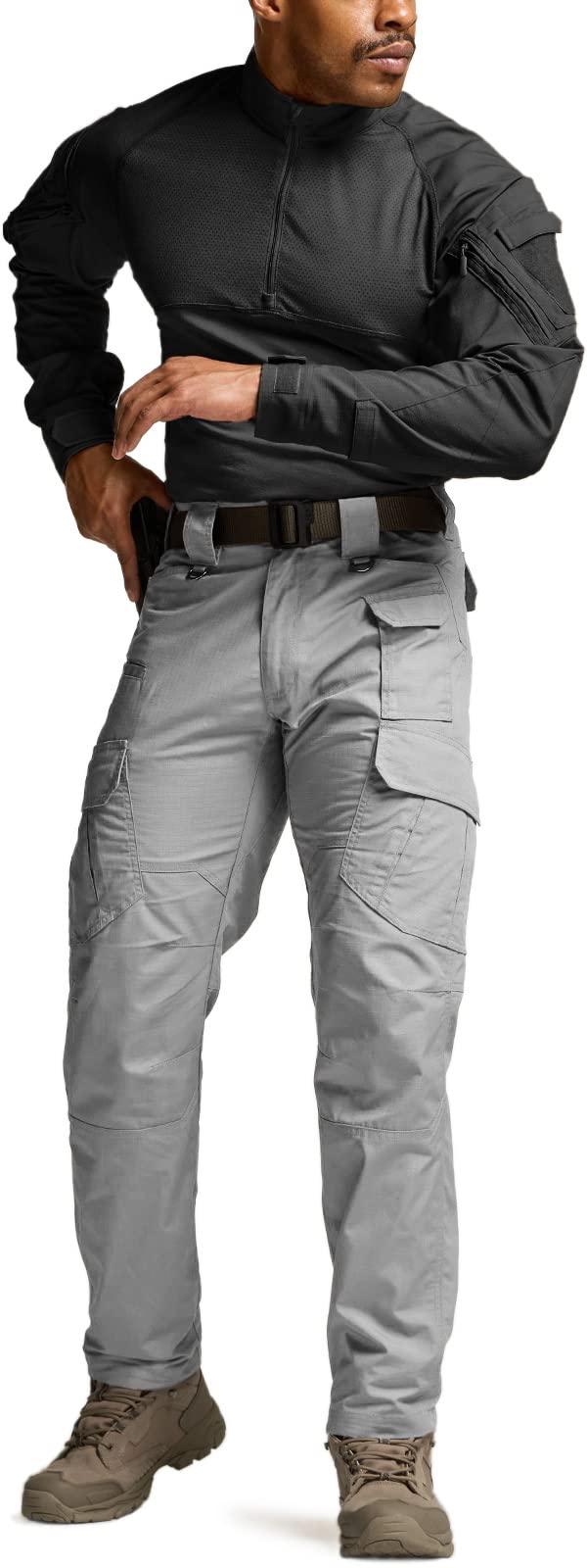 CQR Men's Tactical Pants, Water Resistant Ripstop Cargo Pants, Lightweight EDC Work Hiking Pants, Outdoor Apparel, Duratex Mag Pocket Stone, 38W x 30L