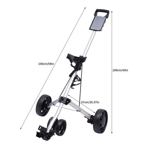 OLKKEFT Multi-Functional Golf Push Cart, 3 Wheel Push Pull Golf Cart, Portable Foldable Golf Trolley with Foot Brake and Strap Type for Golf Courses, Gyms, Schools