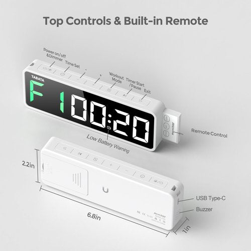 REACHER Portable Gym Timer Clock for Home Garage, Countdown/UP, Stopwatch, Workout Interval Timer with Powerful Battery, Strong Magnet, Adjustable Volume, Digital Fitness Crossfit Boxing HIIT