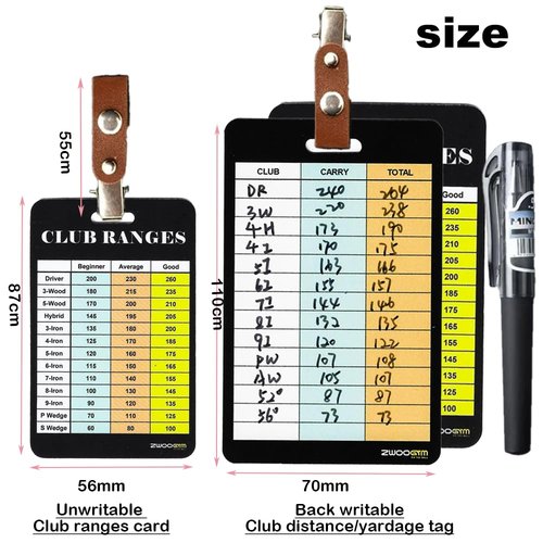 ZWOOGYM Golf Club Distance Range Cards with Holder, Back Writable Yardage Matrix Chart for Beginner to Advanced Players (Back writable, 5)