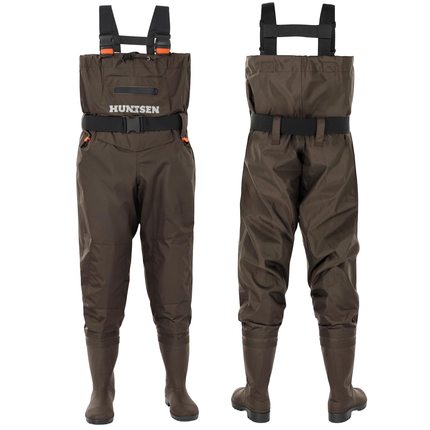 HUNTSEN Fishing Waders for Men Women - 2-Ply Nylon/PVC Waterproof Hunting Chest Waders with Boot Hanger&Phone Case, Size10-12