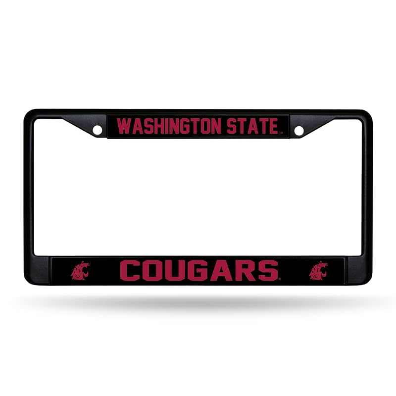 NCAA 12x6 Car Frame - Black Chrome with Decal Insert - Washington State Cougars