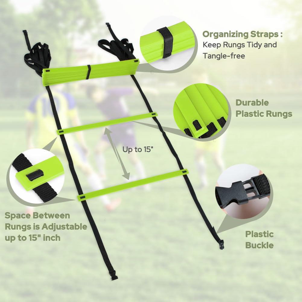 GHB Pro Agility Ladder 2 Pack Agility Training Ladder Speed 12 Rung 20ft with Carrying Bag (Green)