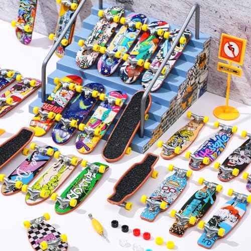 Hiboom 50 Pack Fingerboard Finger Skateboards Professional Finger Boards Collectible Mini Skateboards Creative Fingertips Movement Toys Finger Sports Party Favors for Teens Adults, Random Style