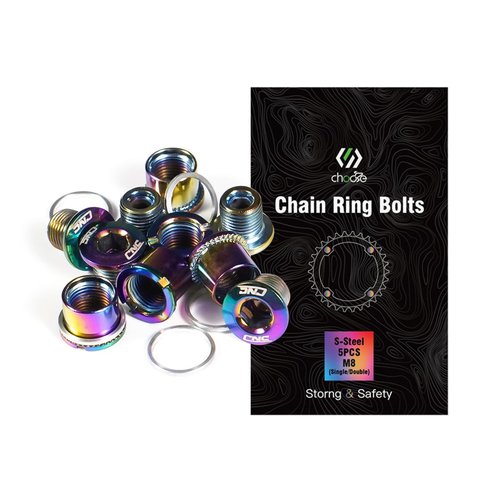 CNC 5 PCS Steel Double/Single Chainring Bolts M8×6.5mm Bicycle Chainring Bolt&Nut Set, Colourful
