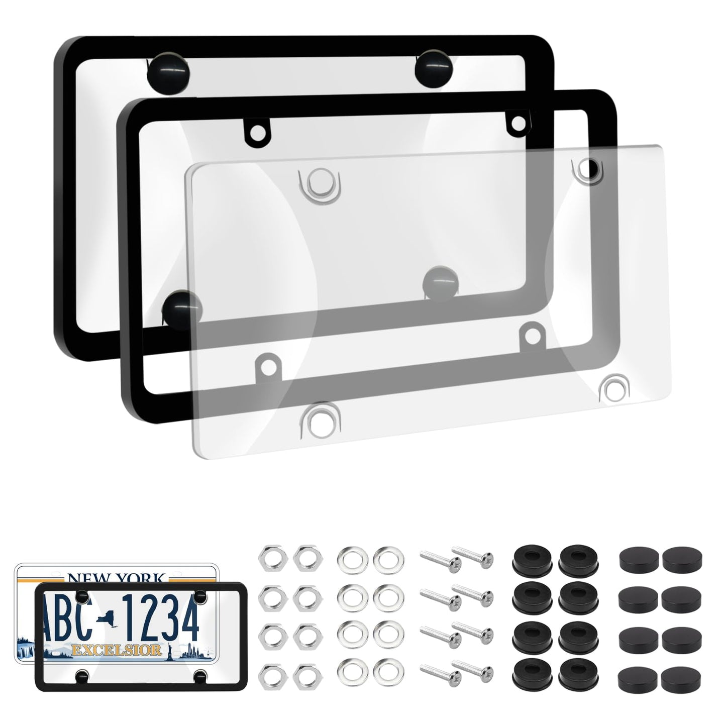 License Plate Covers & Frames,2 Pack License Plate Covers and Frames Combo,Unbreakable Car License Plates Shields Holder Fits Any Standard US Plates with Screws Caps (Dark Gray)