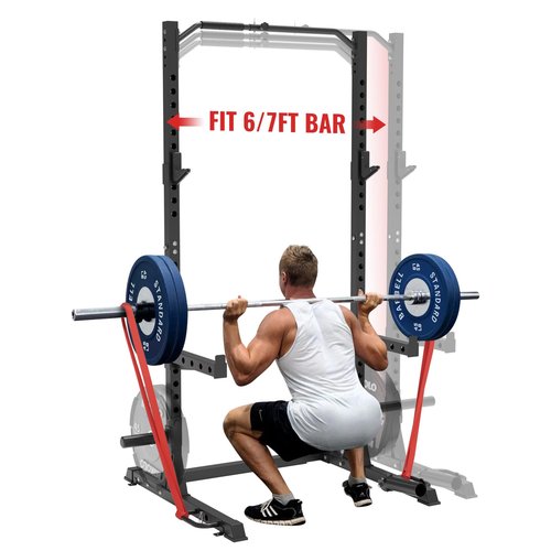 Mikolo Squat Rack, Adjustable Squat Rack Fits 6/7FT Bar, Squat and Bench Rack with Pull Up Bar for Strength Training, Squat Rack for Home Gym,1000LB Capacity, Black