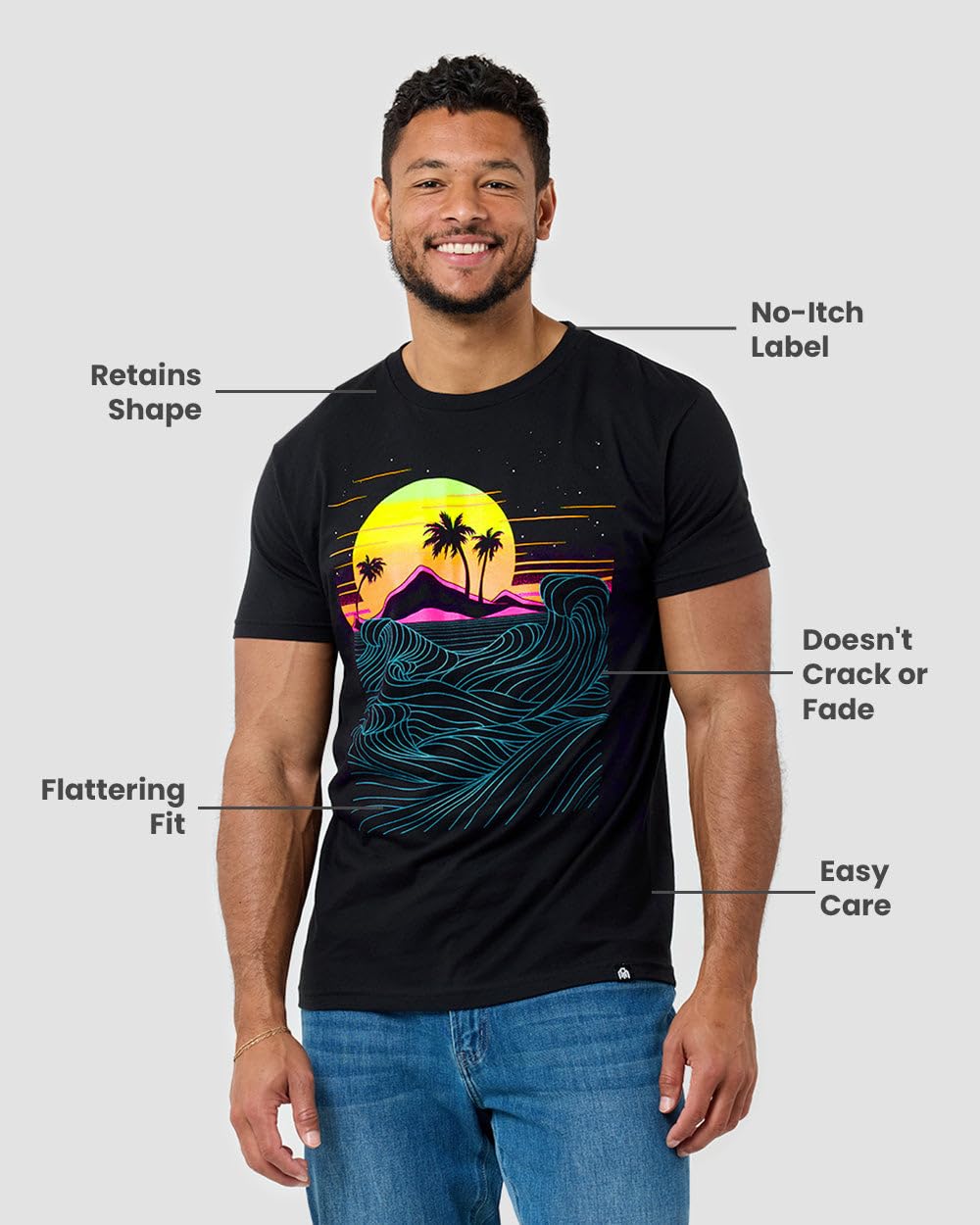 INTO THE AM Meta Beach II Graphic Tee for Men - Short Sleeve Mens T-Shirts (Black, X-Large)