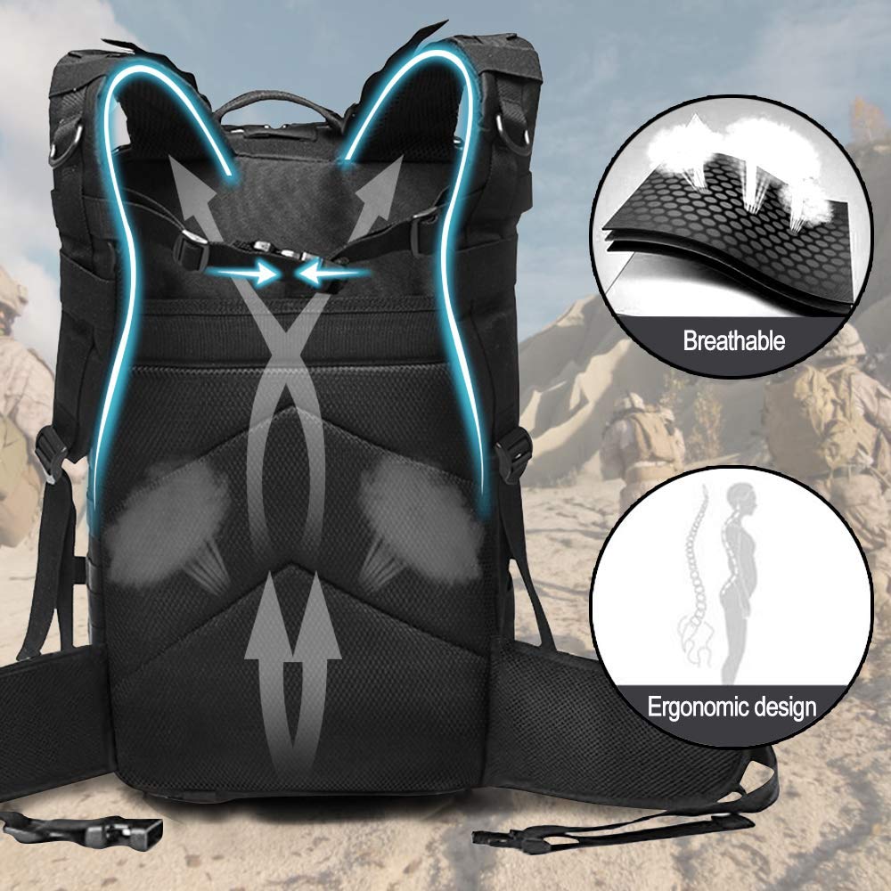 EMDMAK Military Tactical Backpack, 42L Large Military Pack Army 3 Day Assault Pack Molle Bag Rucksack for Outdoor Hiking Camping Hunting