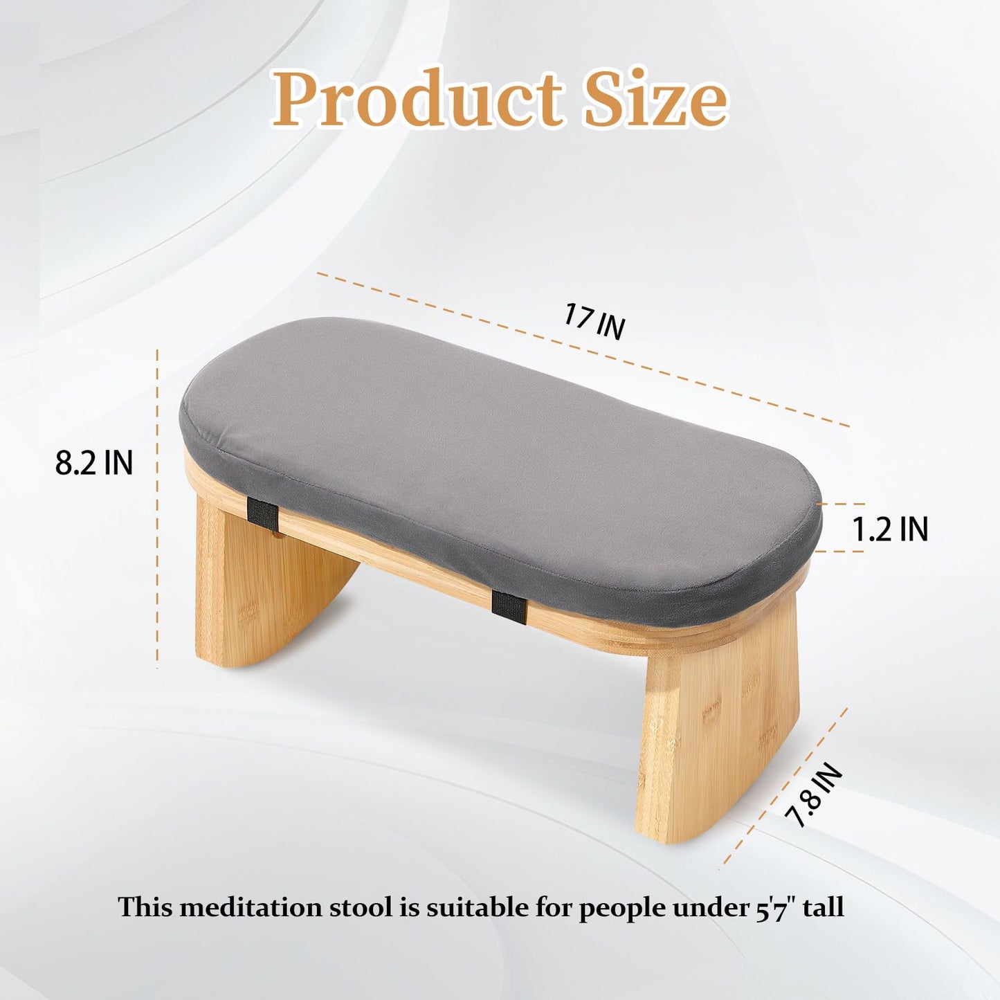 JFNoraiva Meditation Bench, Folding Meditation Chair with Cushion, Bamboo Meditation Stool with Anti-Slip Mat, Adjustable Yoga Stool with Curved Bottom Edges, Prayer Bench
