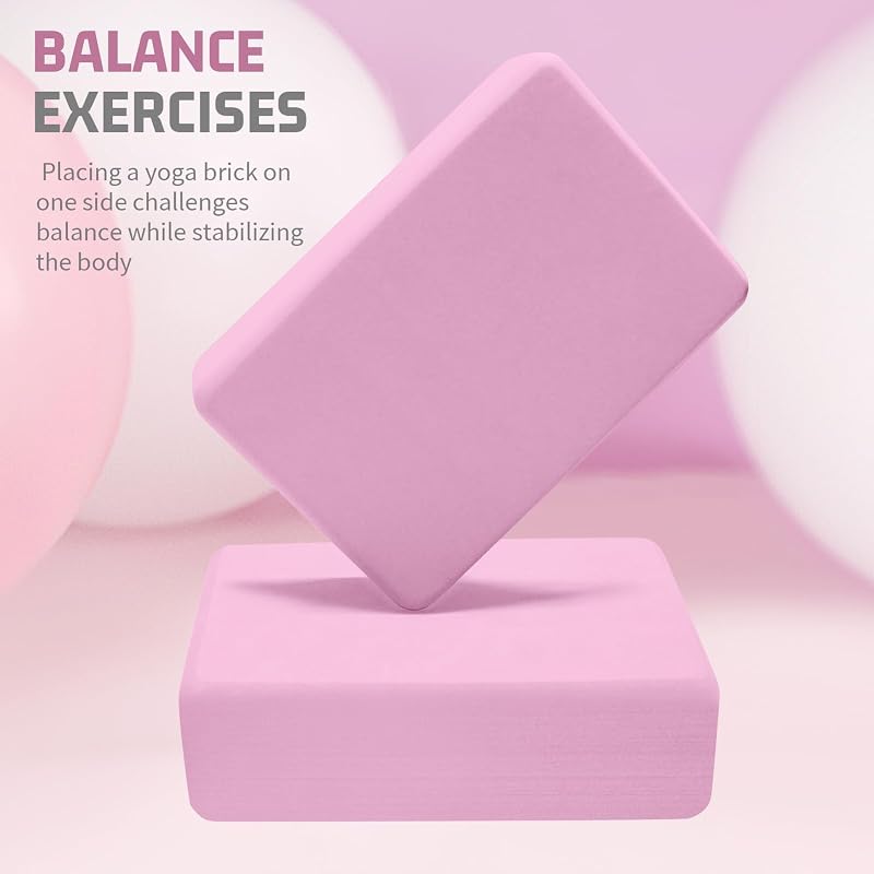 Light Pink 2 Pack Yoga Blocks 3x6x9 in Rounded Edges Non-Slip EVA Foam