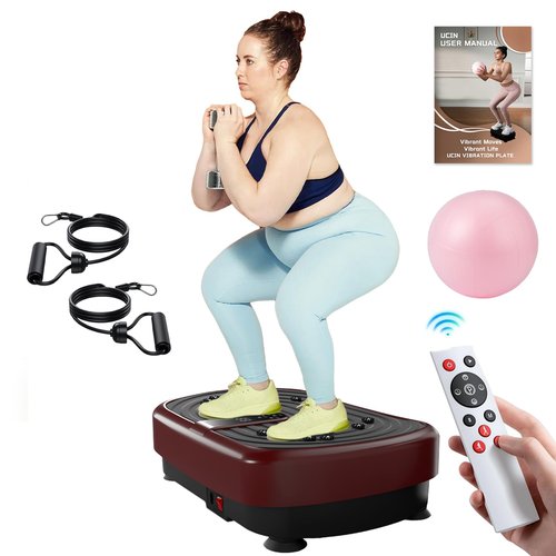 UCIN Vibration Plate Exercise Machine, Vibration Plate for Lymphatic Drainage, 330 Lbs Capacity Vibrating Plate for Weight Loss Home Fitness with Resistance Bands/Pilates Ball (Red)